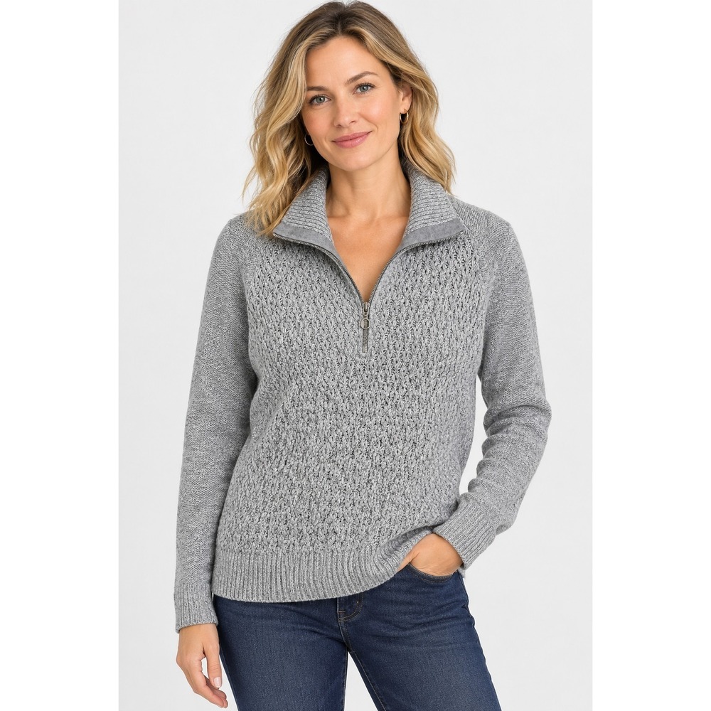 Tommy Hilfiger Sweater Womens Small Gray Shaker Knit Quarter Zip Pullover Jumper